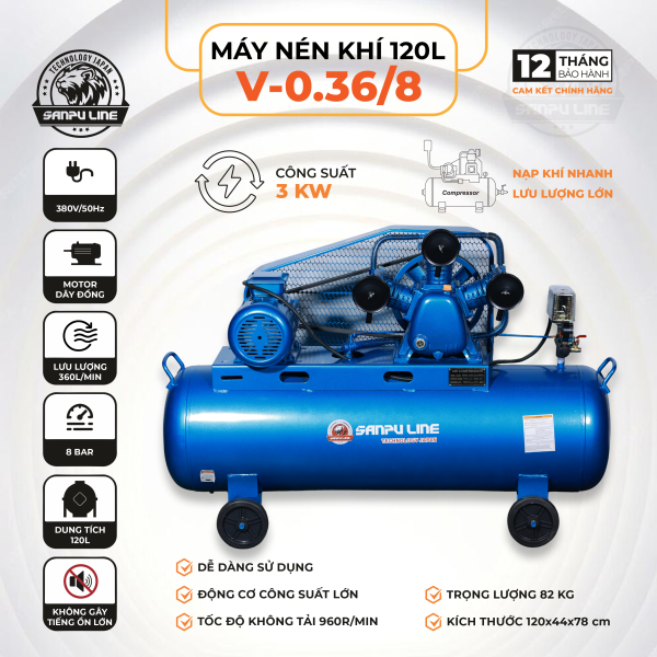 Máy nén khí V-0.36/8 120L