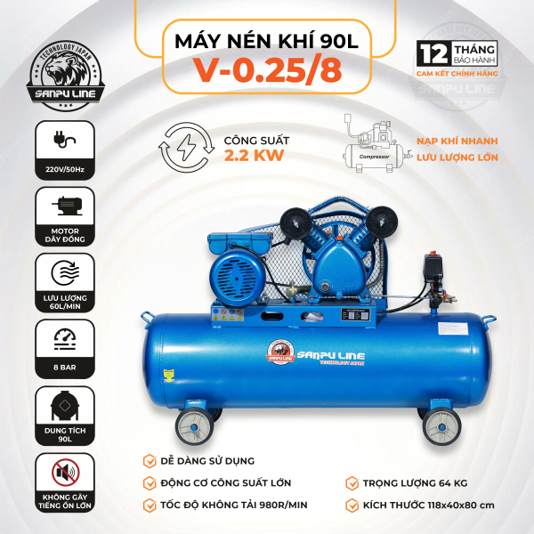 Máy nén khí V-0.25/8 90L
