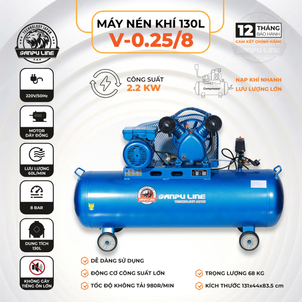 Máy nén khí V-0.25/8 130L