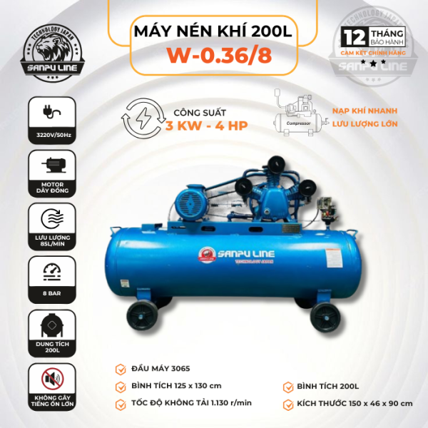 Máy nén khí W-0.36/8 200L (220V)