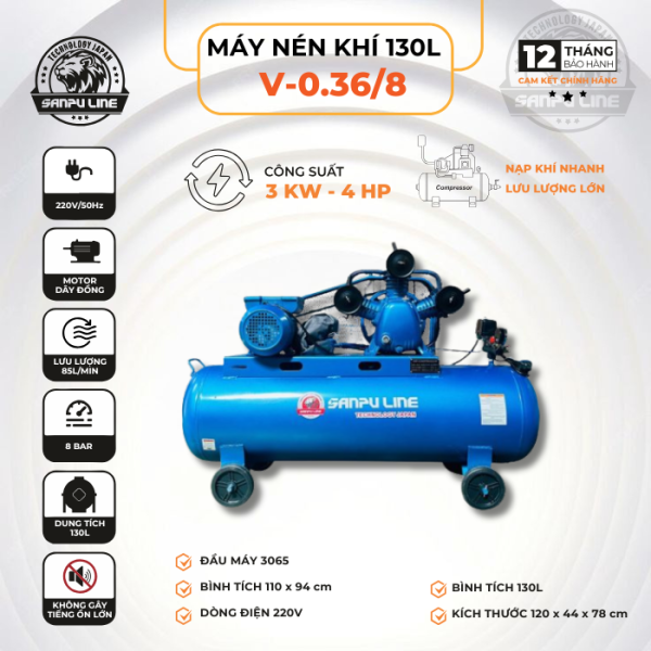 Máy nén khí V-0.36/8 130L (220V)